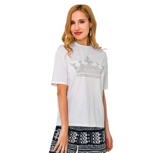 T-shirt large en strass pour femme, vêtement féminin estival, couleur unie, surdimensionné, 2022 coton, collection 100 - Product Image 2