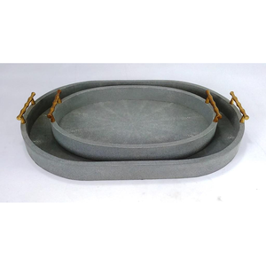 Plateau ovale rétro en faux shagreen couleur charbon, modèle DAPHOCO 078, origine Vietnam, 0,51x0,38x0,065 - Product Image 5