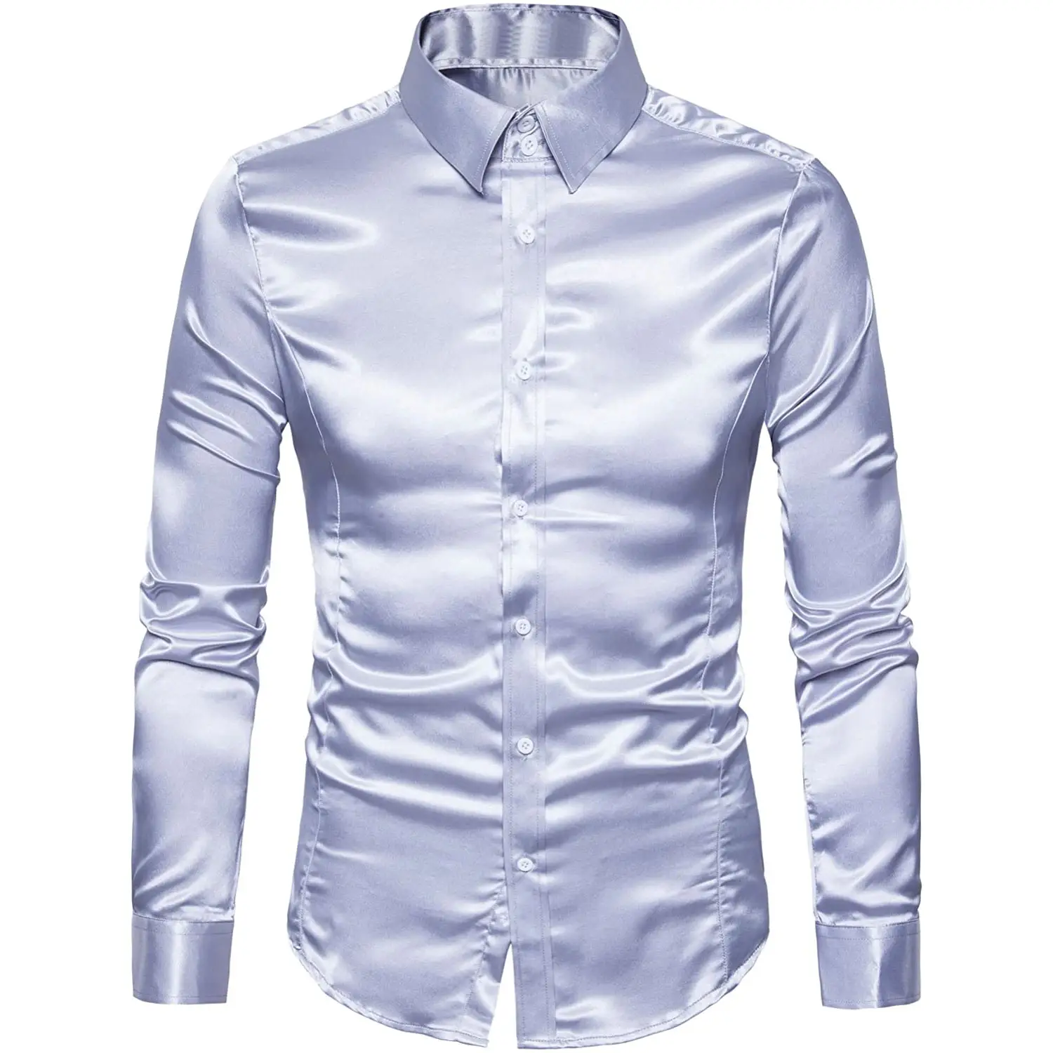 Factory direct cheap prices Men's Long Sleeve Slim Fit Silk Like Satin Prom Button Down Shirt