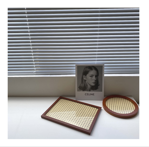 Plateau de service à dessert en rotin, rond/carré/rectangulaire, artisanat tibétain, avec poignées, vente en gros, - Product Image 3