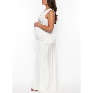 Robe de maternité haute et basse, robe de maternité en dentelle ivoire, en mousseline de soie pour femmes enceintes