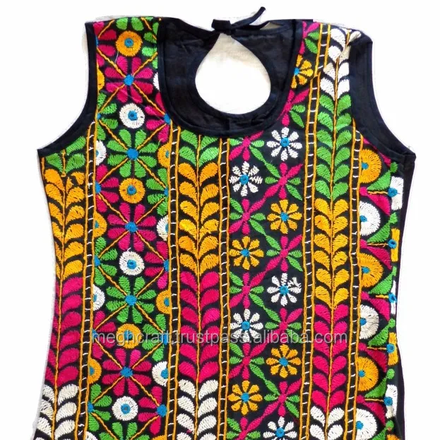 Sacchetto di Mano del progettista Ricamato Kurti-Tunic-2016 Cotone Ricamato Lunghe tuniche commercio all'ingrosso-Indiani di Kutch Ricamato Lungo Kurti