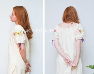 Vestido largo de manga corta con Panel frontal para mujer, traje bohemio de estilo europeo, con bordado mexicana, con manga corta - Product Image 3