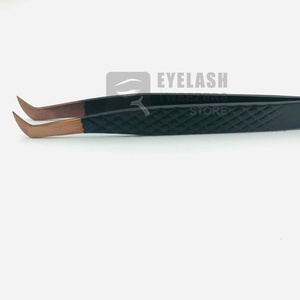 Pince à épiler d'extension de cils noire de marque privée pince à épiler Volume poignée en diamant or rose pointu acier inoxydable durable - Product Image 1