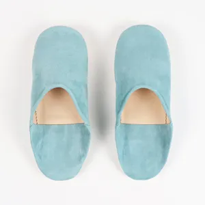 Optimum selection Blue Flat Indoor Home Leather Slippers Handmade Moroccan Babouche Turquoise Leather Slippers