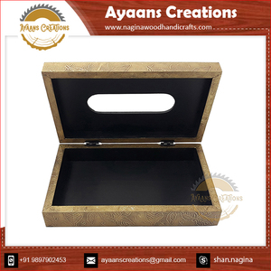 Boîte à mouchoirs moderne conçu à motifs de feuilles extérieur 100% bois naturel fait boîte à mouchoirs porte-serviettes fournisseur de l'Inde (AC 9623) - Product Image 6