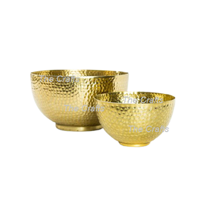 Tazón para Servir Alimentos de Metal Martillado de Calidad Superior con Diferentes Tamaños, Color Dorado, Utensilios de Cocina - Product Image 1