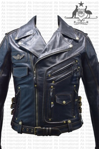 Veste en cuir de motard en cuir de qualité supérieure AK pour hommes, véritable peau de vache, nouveau HD noir pour hommes, tissu en cuir pour hiver Polyester - Product Image 6