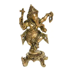 Tanzendes Ganesh-Idol für Anbetung und Prunkstück mit Schildkröte aus Messing metall in antikem Finish