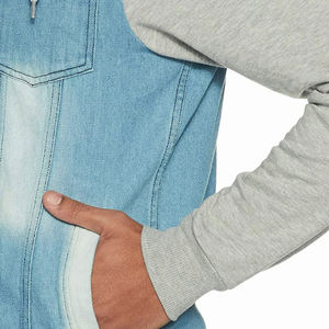 Veste en jean denim bleu à broderie personnalisée à la mode pour hommes grande taille décor d'hiver en fourrure capuche col fermeture à glissière - Product Image 5