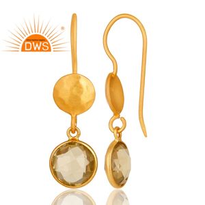 Pendientes de GEMA de topacio Natural de limón, Pendientes colgantes chapados en oro y plata de ley, fabricante de joyería - Product Image 3