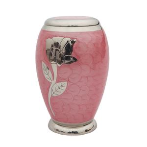 Contenedor de cenizas funerarias para cremación de adultos, de latón, plateado, rosa, esmalte rosa, calidad prémium, restos de cenizas humanos - Product Image 1