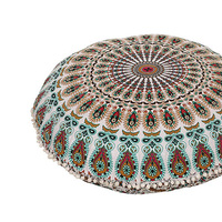 Funda de Cojín para Sofá de Salón con Diseño Mandala, de Algodón, Redonda de 32 Pulgadas, Cierre Invisible con Cremallera, Lavable, para Uso en el Hogar y Hoteles, OEM