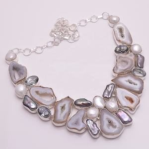 Collier personnalisé en argent sterling, bijoux en pierre précieuse de druse naturelle et de rutile, bijoux de Jaipur - Product Image 1