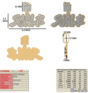 Colgante de nombre personalizado con diamante natural 10K oro amarillo/blanco 63 gramos 15,08 quilates colgantes y dijes de diamantes chapados en oro" - Product Image 3