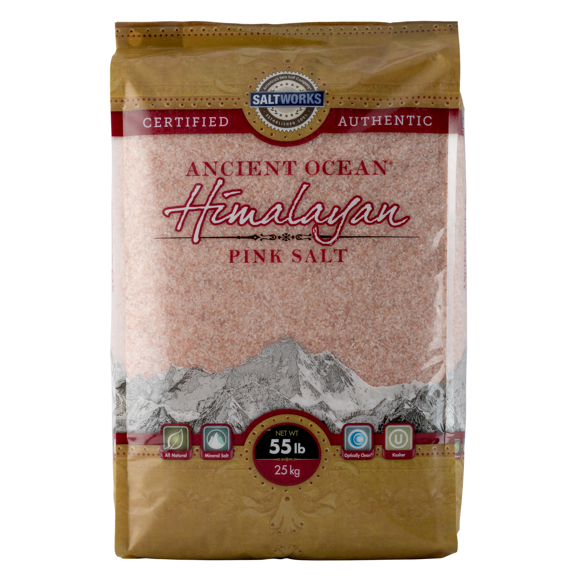 Розовая Соль гималайской древни океана, маленькая зернистая, мешок 55 фунтов
