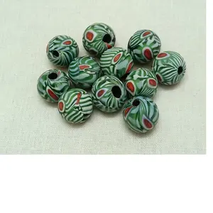 定制非洲贸易玻璃珠，绿色，红色和黑色，适合大小为珠子设计师的10毫米号