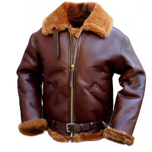 Dernière veste d'hiver pour hommes en peau de mouton blanche véritable et en fourrure de mouton marron Type de grain confortable et élégant - Product Image 1