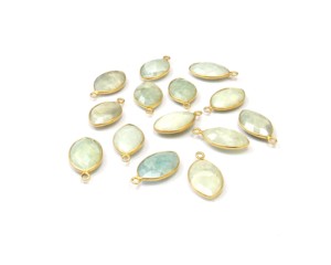 Connecteur de sertissage de pierres précieuses tendance en laiton plaqué or, forme marquise, motif mousse aigue-marine, 11x17, à simple ou double attache, pour la fabrication de bijoux 5 - Product Image 1