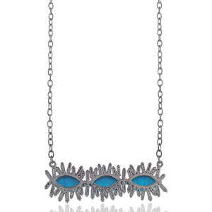 Collar de cadena de 16 "de Plata de Ley 925 con piedra turquesa en forma de marquesa y diamantes cortados - Product Image 3