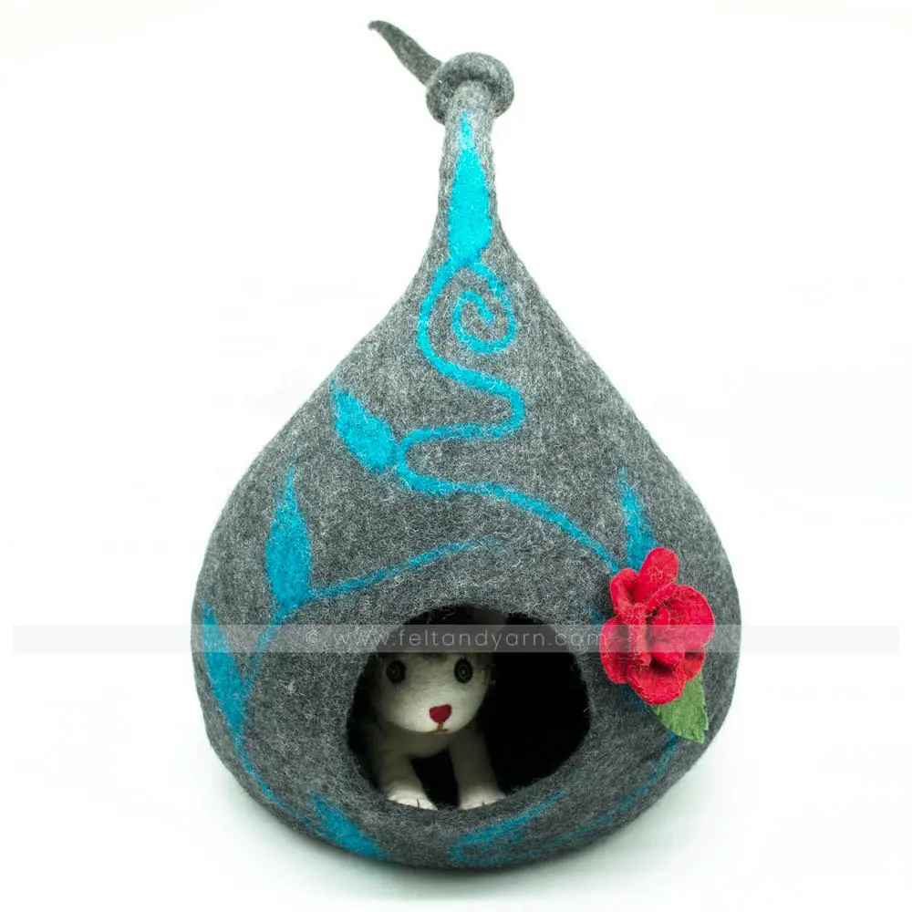 प्रीमियम देख अद्वितीय डिजाइन knotted पूंछ पालतू घर हाथ-felted शानदार, गर्म, और आरामदायक बिल्ली गुफा अपने किट्टी के लिए खेलने के लिए