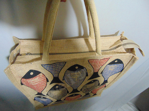 En stock Lowellcraft.com Sac fourre-tout en jute recyclé et écologique pour courses et déjeuner, doublure en coton, lettres (12"W X 14"H X 5"G) - Product Image 3