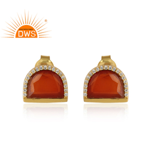 ต่างหูชุบทองด้วยพลอยโมราครึ่งพระจันทร์สีแดง92.5เครื่องประดับอัญมณีคอลเลกชันคลาสสิก - Product Image 1