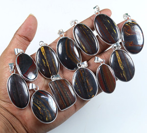 Colgante de ojo de tigre de hierro Natural, colgante de bisel plateado - Product Image 3