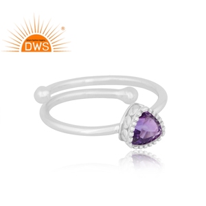 Bague empilable en argent sterling fin avec améthyste naturelle, design triangulaire, pour femme, collection 2026, best-seller, fabricant de bijoux - Product Image 2