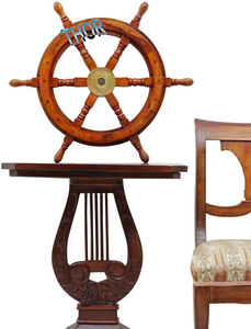 Nautical Round Wood and Brass Decorative <b>Ship</b> <b>Wheel</b> 12" <b>Wheels</b> Pirate <b>Ships</b> Boat Brown Polished Wall Home Decor - Product Image 5