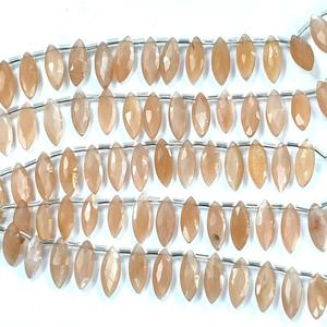 Perles de pierre de lune pêche en vrac, forme marquise, pierre précieuse facettée, taille 7x14 mm, pour la fabrication de bijoux, 8 pouces - Product Image 4