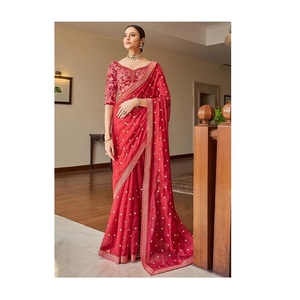 Indian Pakistani Designer Wedding Partywear Latest Rangoli Silk Embroidery Saree <b>Blouse</b> in <b>Red</b> Colour Attractive Wholesale Price - Product Image 1