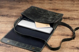 Bolso universitario Vintage de cuero rústico genuino Unisex, maletín de mensajero bohemio para ordenador portátil, correa de hombro verde para verano e invierno - Product Image 2