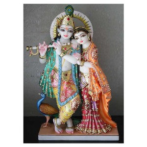 Sculpture religieuse indienne en marbre pur Makrana poli, Radha Krishna Murti, pour la prière - Product Image 1