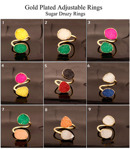 Anillo ajustable galvanizado de oro de moda para mujer, azúcar Natural personalizado, cuarzo Druzy, joyería de moda, fábrica al por mayor - Product Image 4