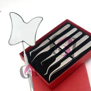 Pince à épiler d'extension de cils en acier inoxydable de styles différents en vente en gros avec miroir au design papillon Instruments de beauté avec logo personnalisé - Product Image 1