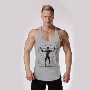 New Top Quality Active Wear Scalloped Hem Custom Blank Cotton Racerback <b>Singlets</b> Fitness Gym <b>Men</b> Tank Top - Product Image 5