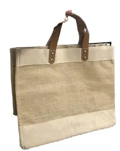 Promotion New Jute Tote Bags Leather Handles Wholesale Shopping Jute Bags