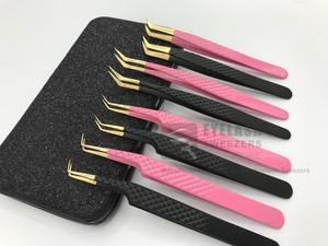 แหนบขนตาสแตนเลสแบบญี่ปุ่นอุปกรณ์ต่อขนตาปลายแหลมแบบมืออาชีพสีชมพูสีดำฉลากส่วนตัวโลโก้ออกแบบได้ตามต้องการ - Product Image 5