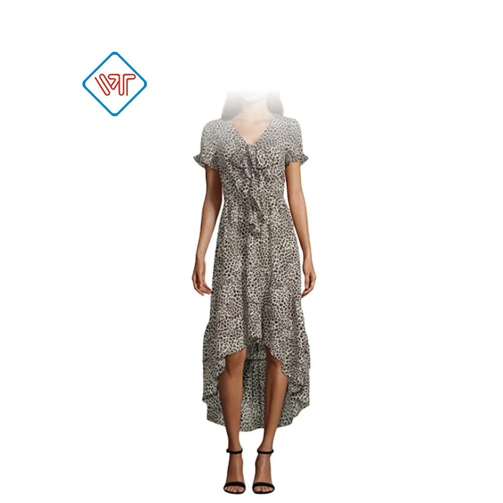 OEM/ODM manufacturer women fashion Short Sleeve Animal Fit & Flare Dress, leopard pattern printed long ladies clothing