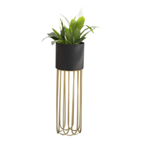 Rak Tanaman Indoor Nexus Planter Besar Warna Hitam Metalik Lapis Bubuk PLS-017 Desain Minimalis Modern Alas Emas Pola Lingkaran