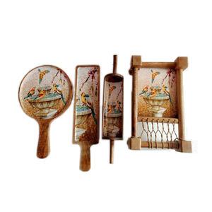 Best Selling Modern Wooden Khatiya Platter <b>Set</b> with Enamel for Decor and Gifting Snack Server <b>Cot</b> Tray Combo Supplies - Product Image 3