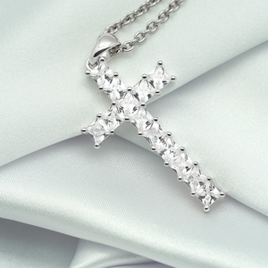 Hermoso collar cruzado de circón 5A de moda para mujer, joyería de compromiso y fiesta de boda en plata de ley - Product Image 2