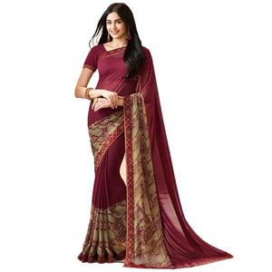 Vêtement Ethnique Indien Pakistanais Saree Femmes Porter Conception Dentelle Bordure Soie Imprimé Sari Fête Porter Mariage Festival Surat Vente En Gros Ethnique - Product Image 1