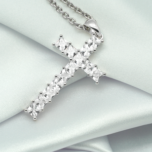 Beautiful Trendy 5A Zircon <b>Cross</b> <b>Necklace</b> for <b>Women</b> Engagement & Wedding Party Jewelry in Sterling Silver - Product Image 3
