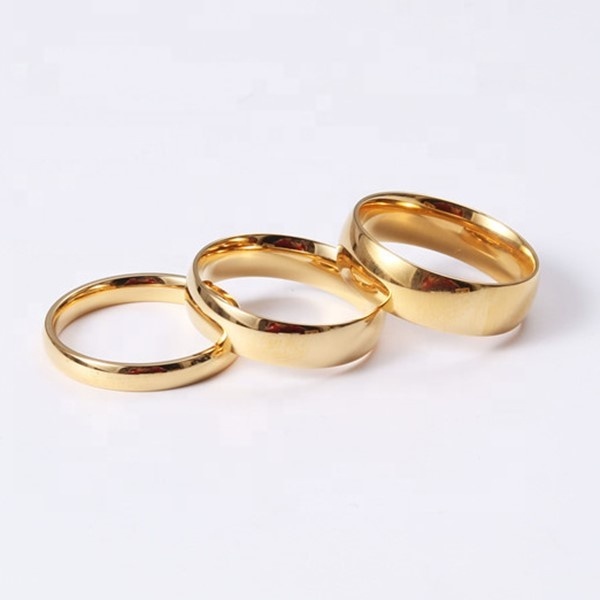 High Quality Classic 1.1mm 1.6mm 2mm 3mm 4mm 5mm 6mm 18K Gold Plated Stainless Steel Plain Ring