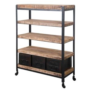 Étagère en métal de style antique avec tiroirs en bois de manguier, meuble de rangement industriel vintage pour l'école et le salon - Product Image 1