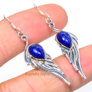 Hermosos pendientes de plata de ley 925 hechos a mano con piedras preciosas de lapislázuli para boda o regalo - Product Image 2