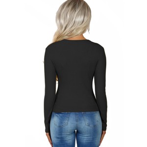 New Sexy Slim Fit T Shirt <b>Tops</b> Ribbed Button Front Long Sleeve <b>Top</b> Spring Autumn Wear - Product Image 4