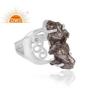 Anillo apilable de plata de ley fina hecho a mano, Gema de meteorito, fabricante de joyería - Product Image 2